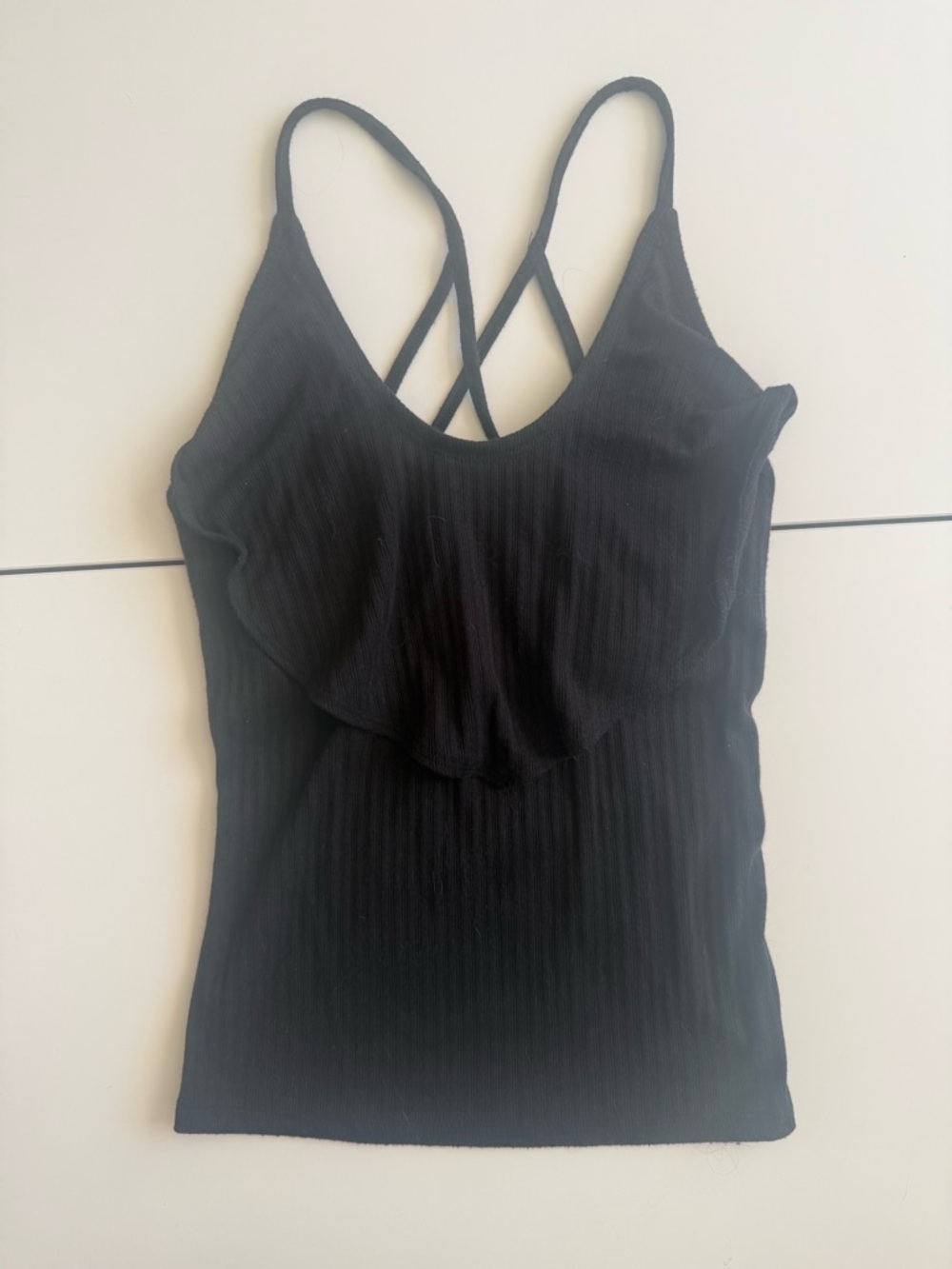 Hollister Black Crisscross Ruffle Cami Tank Top